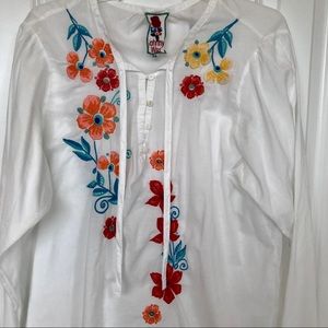 Johnny Was White Tunic Boho Blouse 2X Plus Floral